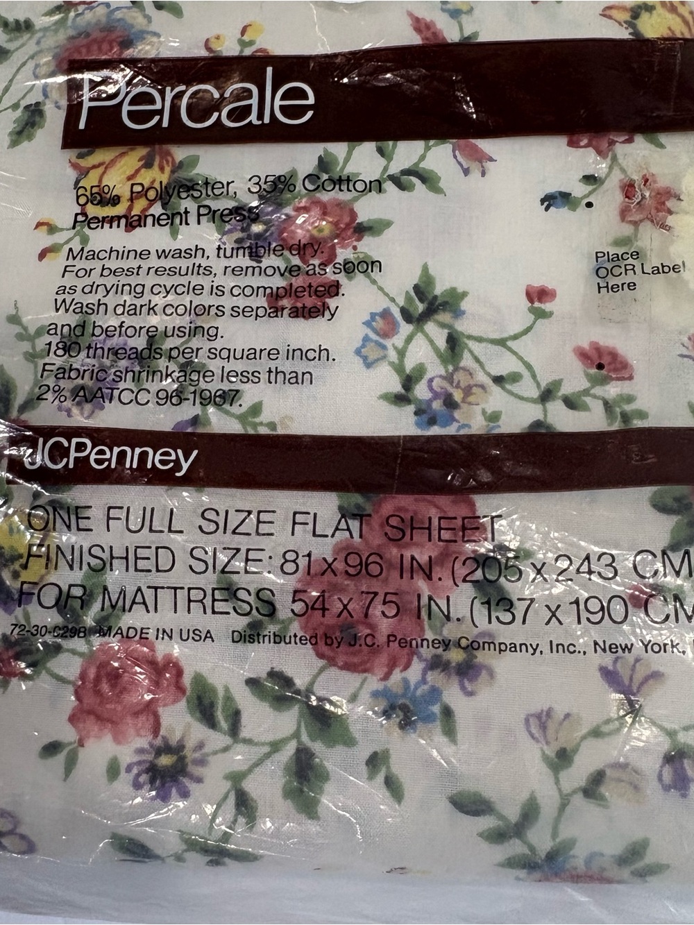 JC Penney Percale DUSTY ROSE Saybrook FULL Size Flat Sheet Vintage Made in USA - Picture 2 of 3